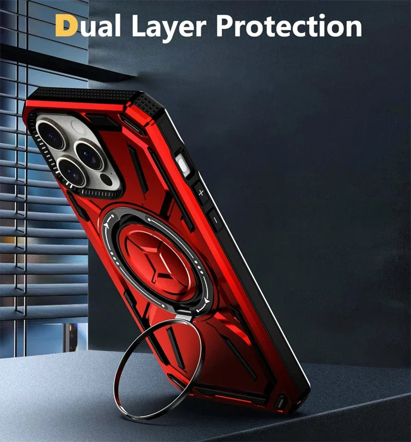 Luxury 360 ° Rotating Metal Ring Bracket Armor Magnetic Suction Protective Case for iPhone 16 15 14 13 12 11 Pro Max Plus case