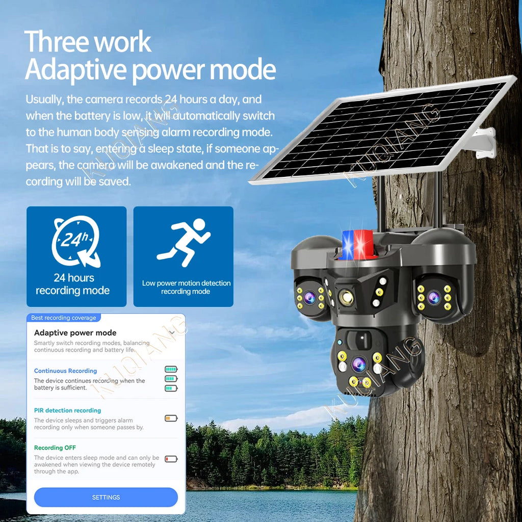 V380 Three Lens Three Screens 15MP 4G Solar Camera Outdoor WiFi 10X Digital Zoom Waterproof Auto Tracking Security CCTV Cameras
