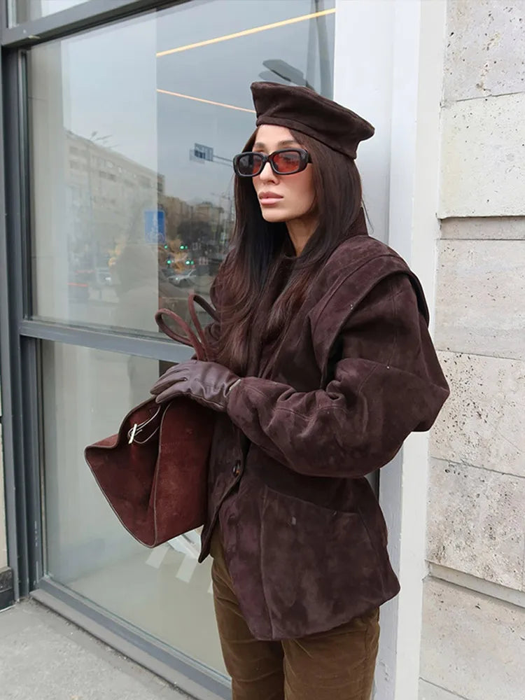 Women Fashion V-neck Lapel Belt Leather Jacket Chic Lace Up High Waist Full Sleeve Overcoat 2025 Lady Autumn High Street Outwear