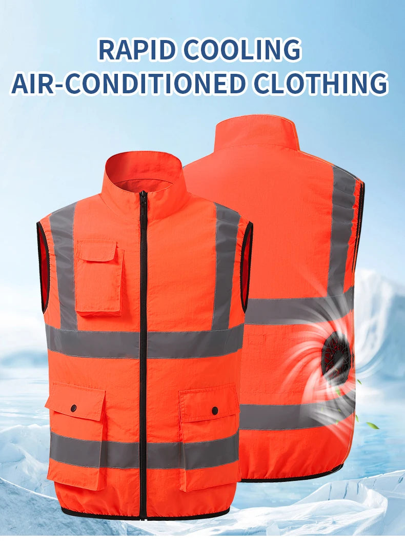 Summer Air-Conditioning Workwear with Fan Cooling, Outdoor Temperature-Reducing Breathable Vest with 4 Fans and Super Large Airf
