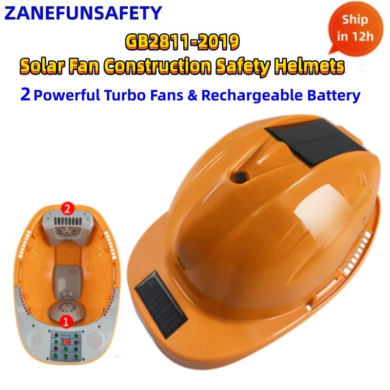 Solar Fan Helmet With Powerful Fan Big Straw Hat Cloth Hat Solar Panel 6000mAh Rechargeable Lithium Battery LED Headlight Helmet