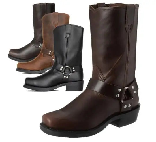 Luxury Retro Cowboy Boots Men Mid Calf Western Boot Men Pu Leather Man Slip On Shoes Winter Knight Boots Booties Plus Size 48