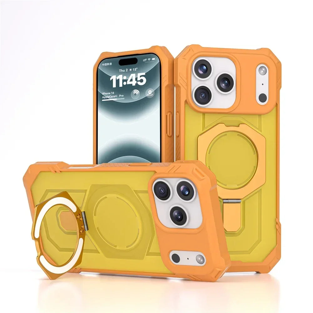 Armor Design 360° Rotatable Strong Magnetic Bracket Case For IPhone 17 Pro Max 16 TPU+PC Shockproof Buffer Rugged Protect Cover