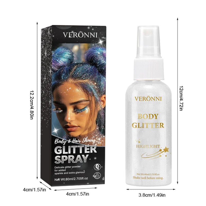 Glitter Hair Shimmer Spray,Multi-Purpose Body & Face Fine Mist Body Glow Body Highlighter Flakes Face,Body Hair Spray Makeup