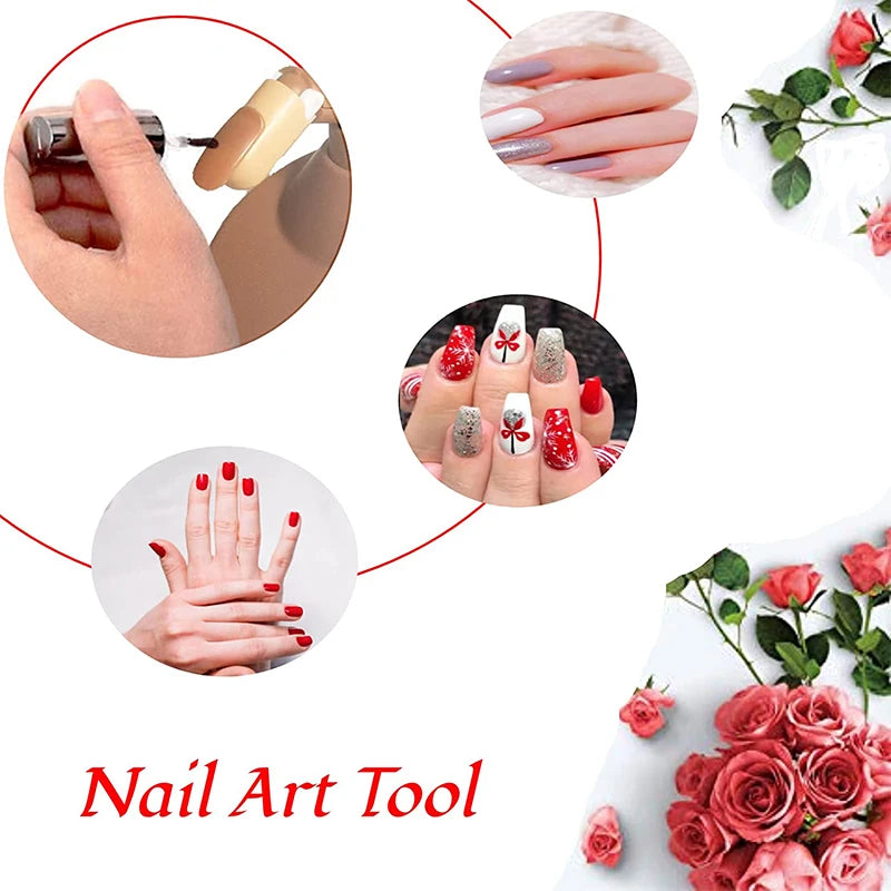 Nail Art Practice Hand Manicure Practice Finger Acrylic Nail Tips with 100pcs Fake Nails Nail Training Equipment Tools