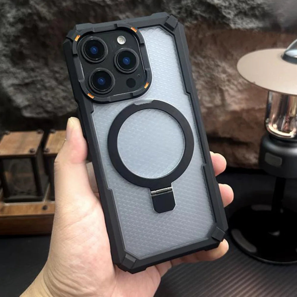 Rugged Shockproof Metal Magnetic Case For iPhone 17 Air 16 15 14 13 12 Pro Max Plus Holder With Camera Glass Ring Armor Cover