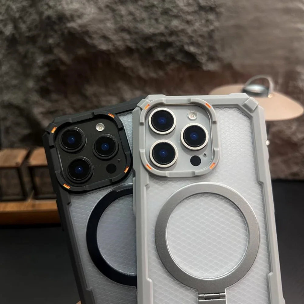 Rugged Shockproof Metal Magnetic Case For iPhone 17 Air 16 15 14 13 12 Pro Max Plus Holder With Camera Glass Ring Armor Cover