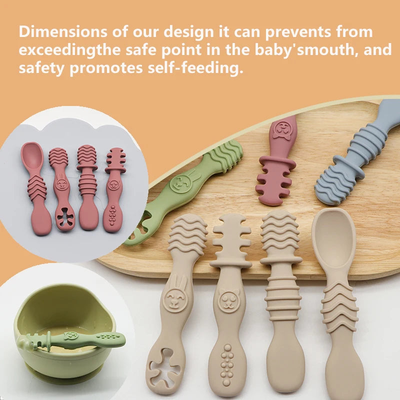 4pcs silicone baby food spoon, training spoon for babies over 6 months old, easy-to-grip tableware, Christmas gift