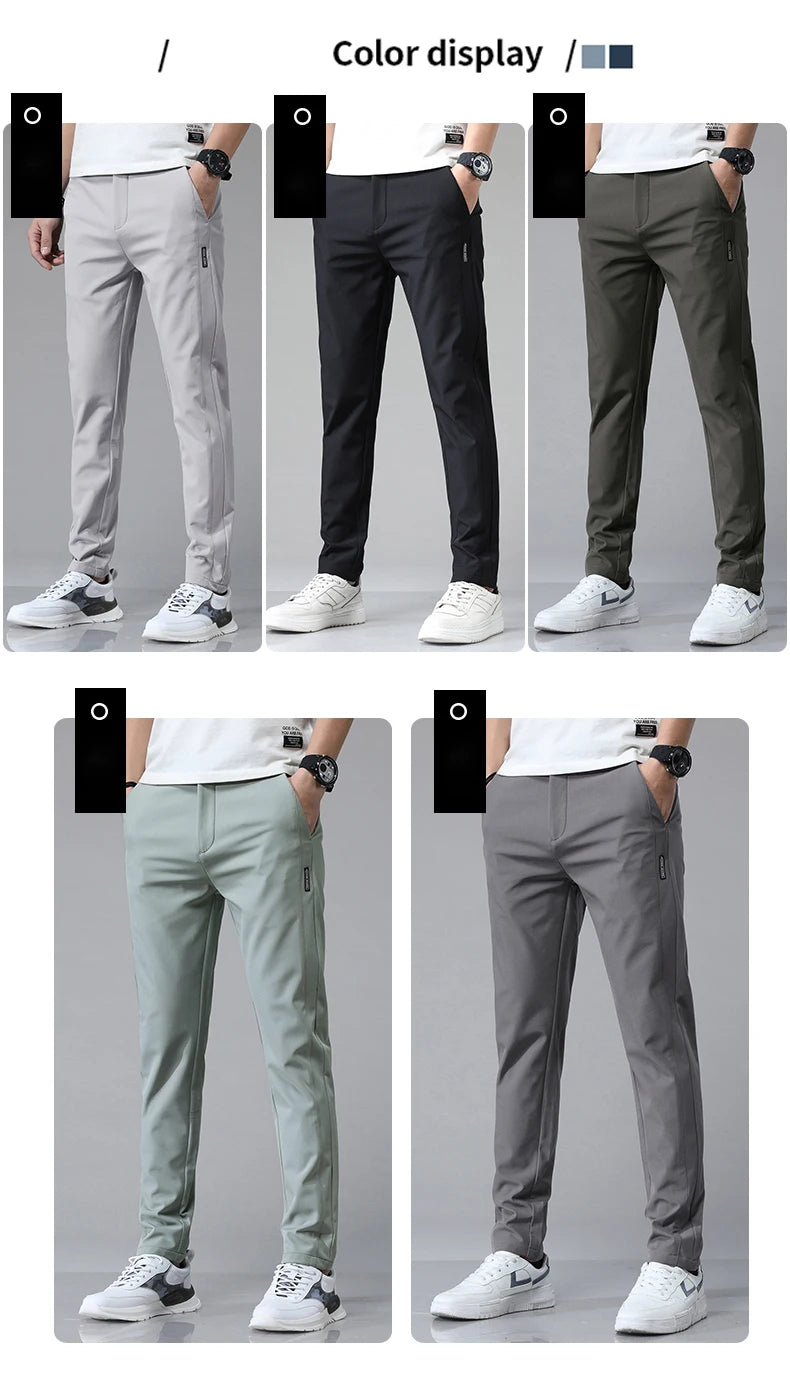 New Spring Summer Ultra-thin Men's Stretch Slim Straight Casual Pants High Quality Fashion Breathable Golf Sports Trousers