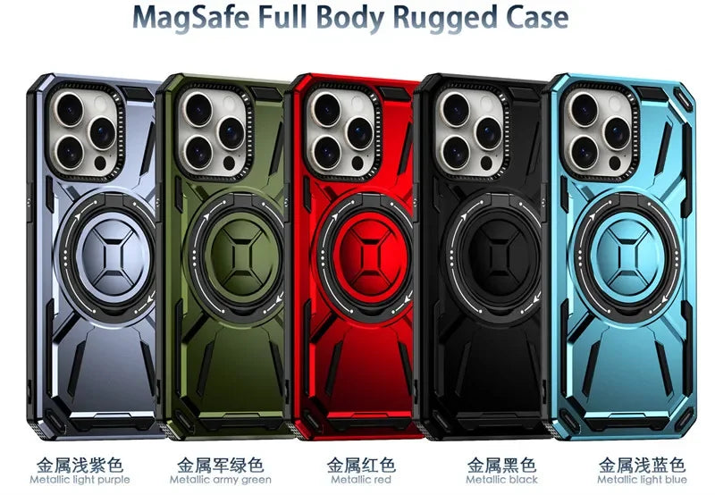 Luxury 360 ° Rotating Metal Ring Bracket Armor Magnetic Suction Protective Case for iPhone 16 15 14 13 12 11 Pro Max Plus case