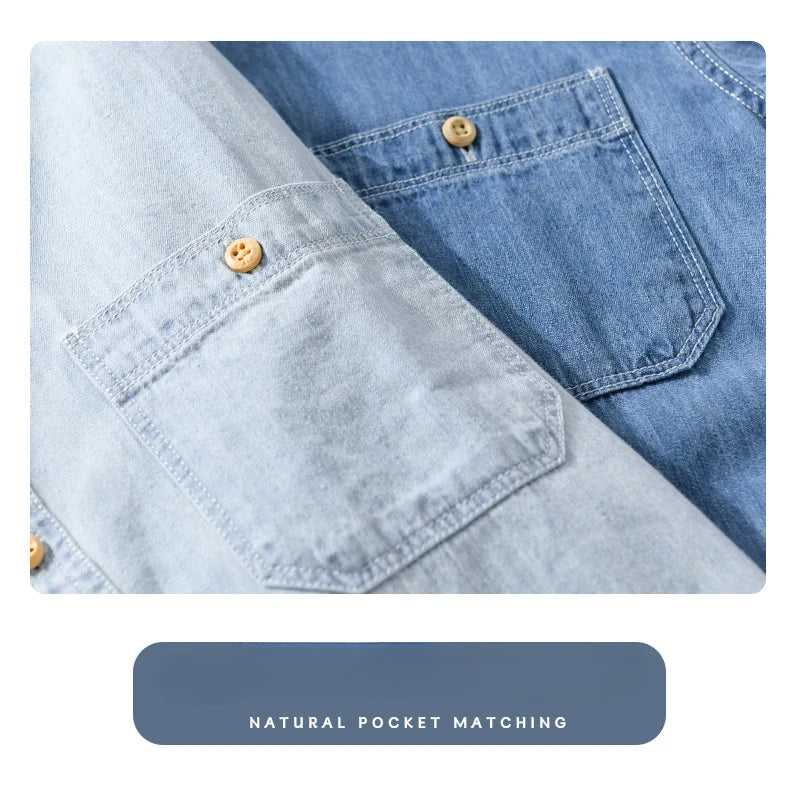 Summer New Casual Denim Short Sleeve Shirts Men Clothing Pure Cotton Slim and Thin Soft Streetwear FY9358