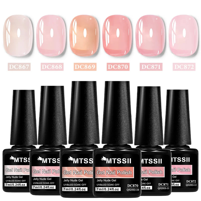 6pcs Nude Jelly Gel Nail Polish Set Summer Nails Sheer Translucent Nail Gel for Manicure Nail Supplies Soak Off UV Led Varnish