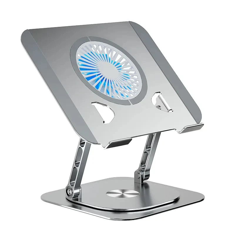 Laptop Stand 360° Rotatable Aluminum Alloy Tablet Cooling Stand with Folding Fan Radiator Support Lift Anti-skid for 7-17 Inch