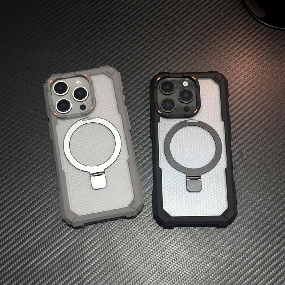 Rugged Shockproof Metal Magnetic Case For iPhone 17 Air 16 15 14 13 12 Pro Max Plus Holder With Camera Glass Ring Armor Cover