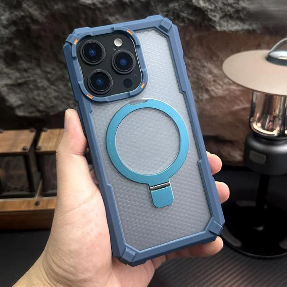 Rugged Shockproof Metal Magnetic Case For iPhone 17 Air 16 15 14 13 12 Pro Max Plus Holder With Camera Glass Ring Armor Cover