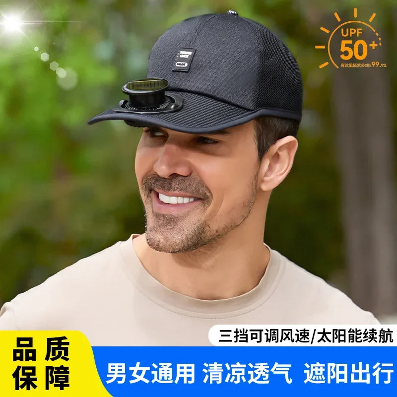 Summer 2026 Solar Fan Hat - USB Rechargeable Cooling Cap, Breathable Mesh Sun Visor, Adjustable Wind Speed for Outdoor & Fishing