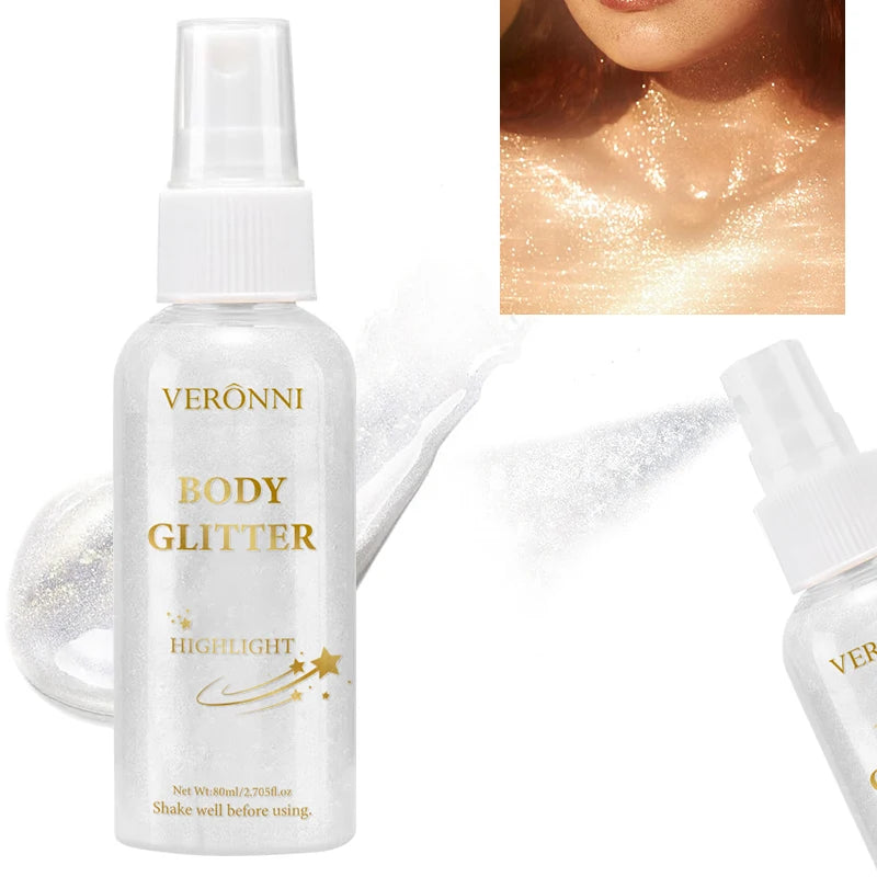 Glitter Hair Shimmer Spray,Multi-Purpose Body & Face Fine Mist Body Glow Body Highlighter Flakes Face,Body Hair Spray Makeup