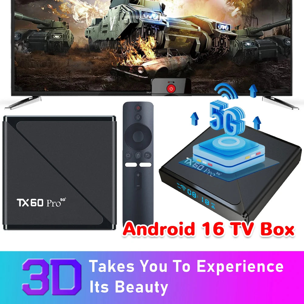 Android 16 Smart TV Box Pro 16GB+256GB Media Player With Voice Control 14K 2.4G/5G Dual WiFi Set Top Box with Remote Android Box