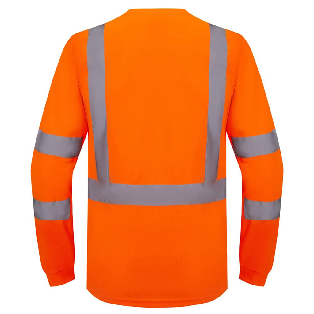 High Visibility Long Sleeve Round Neck T-shirt Reflective Workwear For Engineering Wharf Moisture Wicking Casual Men Top