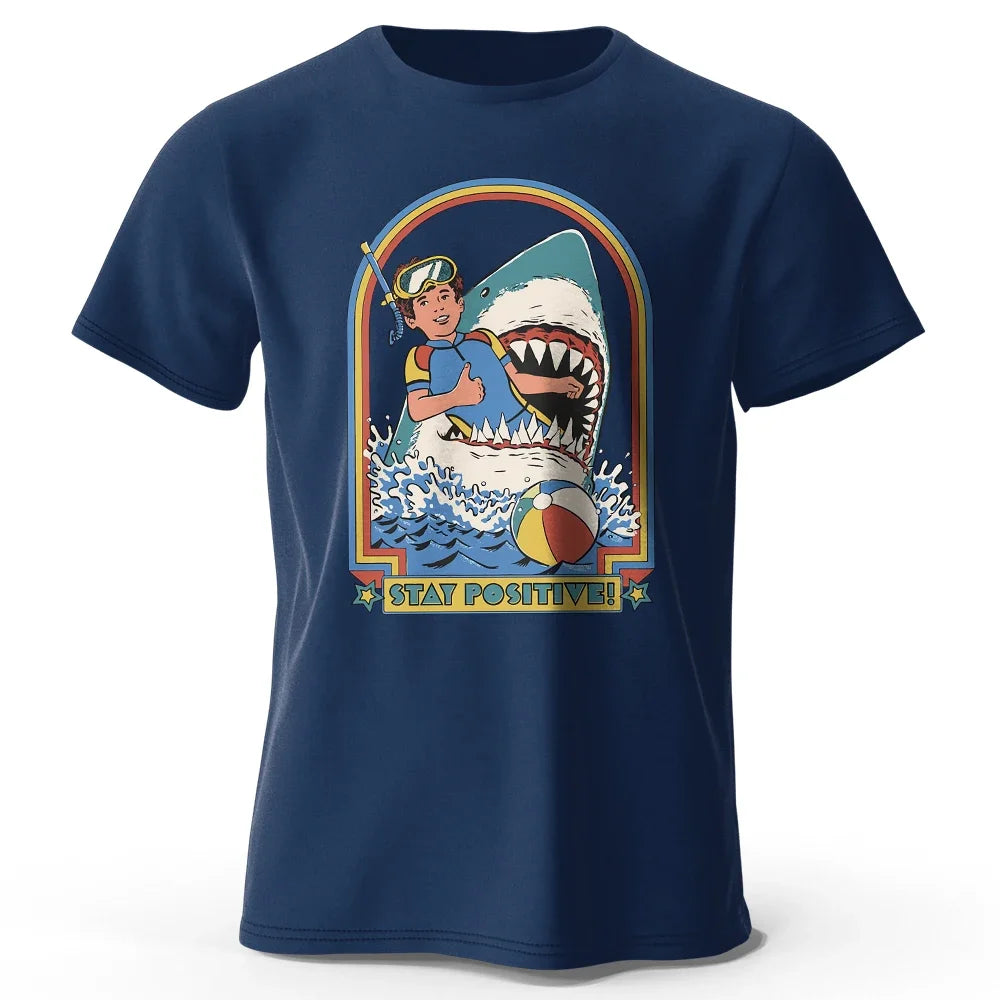 Stay Positive Printed 100% Cotton Classic Vintage Funny T-Shirt For Men Women Sportswear Tops Tees