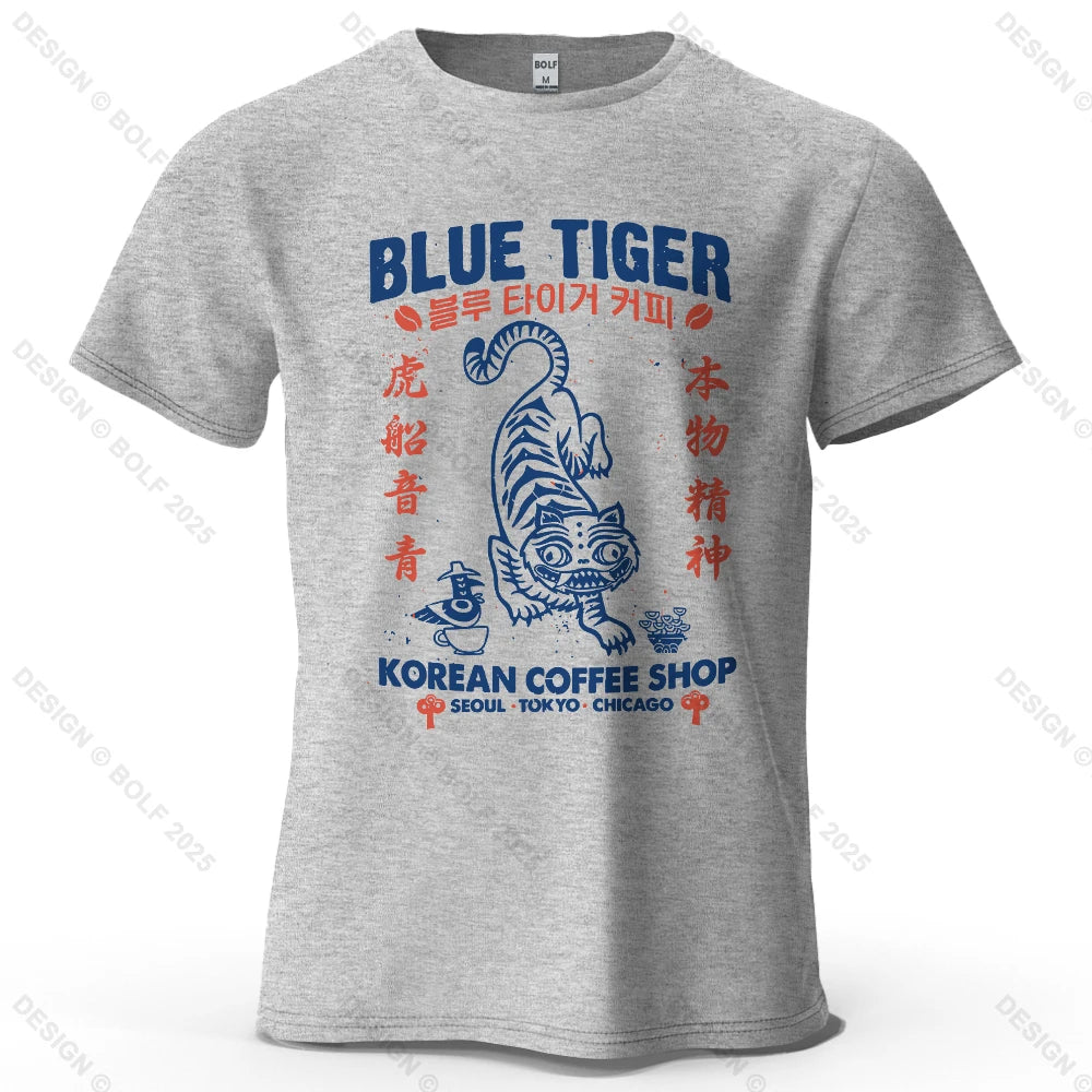 BLUE TIGER Trendy Printed Men's T-Shirt 100% Cotton Oversized Cultural Graphic Tees for Women Tops Tees Casual Streetwear