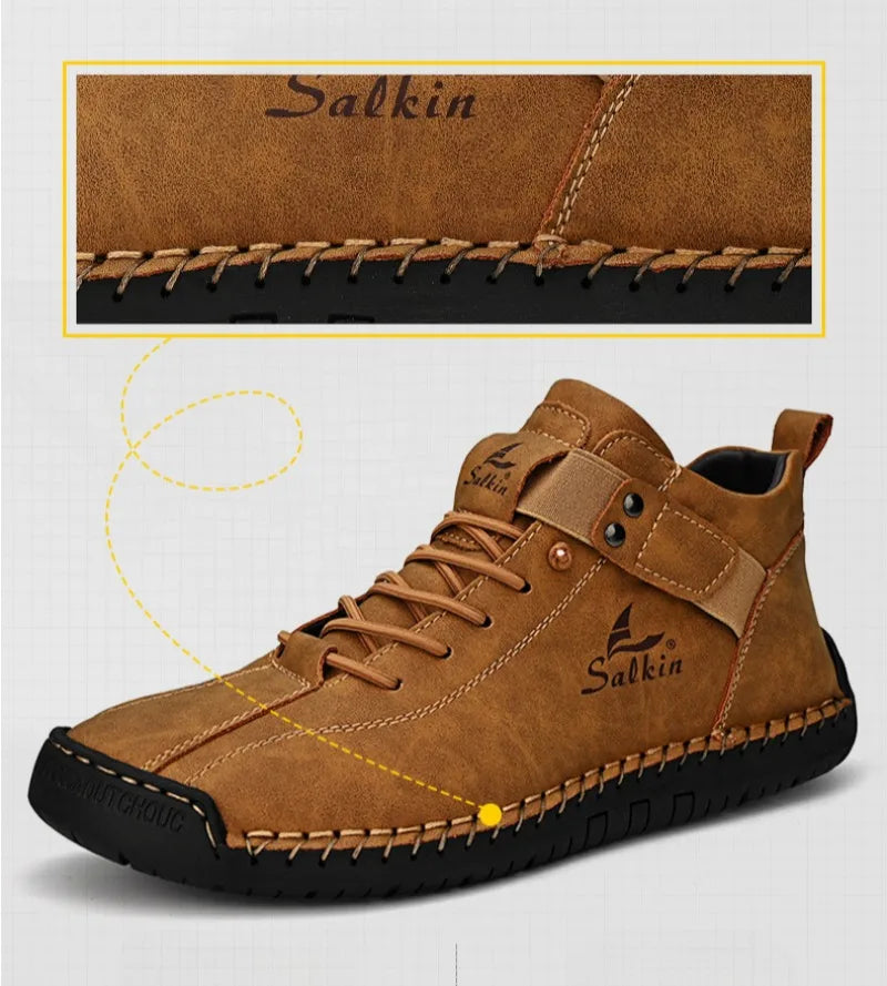 Winter New Men's Low-top Ankle Boots High Quality Hand-stitched Hook&loop Leather Casual Sneakers Classic Man Shoes Plus Size 48