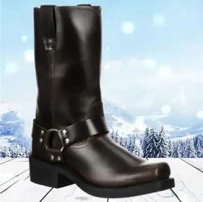 Luxury Retro Cowboy Boots Men Mid Calf Western Boot Men Pu Leather Man Slip On Shoes Winter Knight Boots Booties Plus Size 48