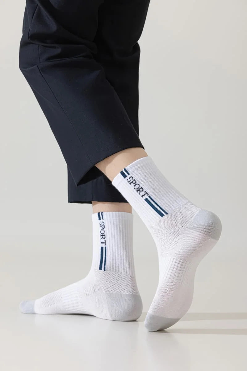 Men's Breathable Mesh Sport Crew Socks, Combed Cotton Anti-Odor Sweat Wicking Athletic Socks for Running Gym Daily Wear, 5 Pairs