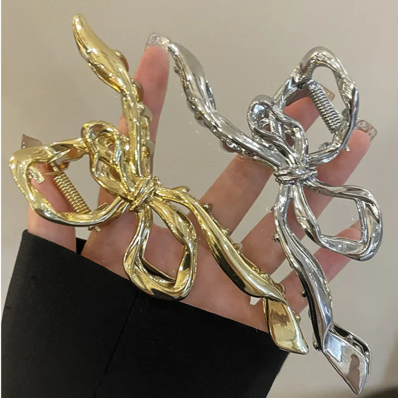New Women Elegant Geometric Bow Hair Claws Vintage Simple Hair Clip Grab Large Metal Hairpins Barrettes Fashion Hair Accessories