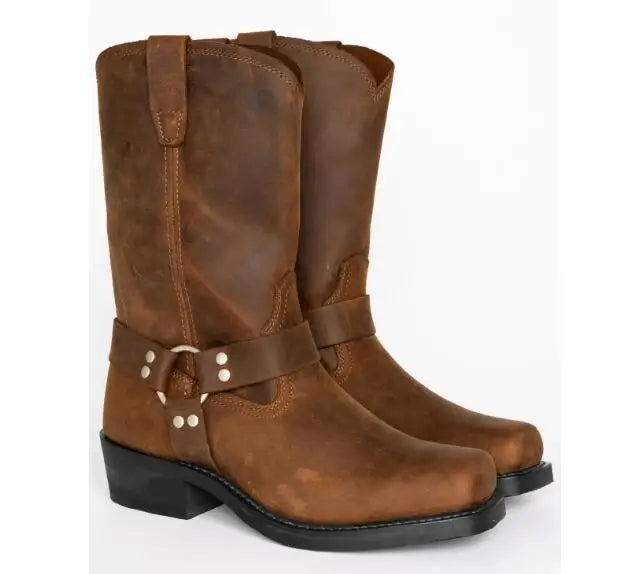 Luxury Retro Cowboy Boots Men Mid Calf Western Boot Men Pu Leather Man Slip On Shoes Winter Knight Boots Booties Plus Size 48
