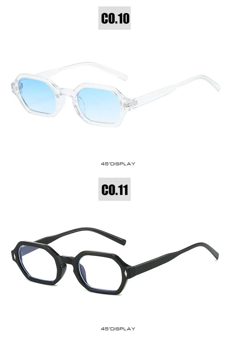 JNPCXI New Retro Small Polygon Rectangle Sunglasses Women Shades UV400 Fashion Blue Gradient Lens Men Retro Rivets Frame