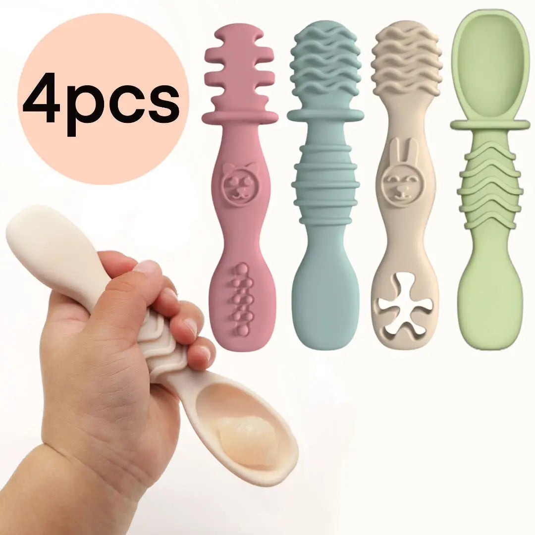 Baby Silicone Training Spoons Set of 4 – Easy-Grip Soft Feeding Spoons for 6+ Months