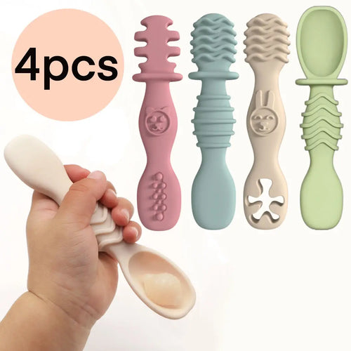 4pcs silicone baby food spoon, training spoon for babies over 6 months old, easy-to-grip tableware, Christmas gift - EXPRESS STORE