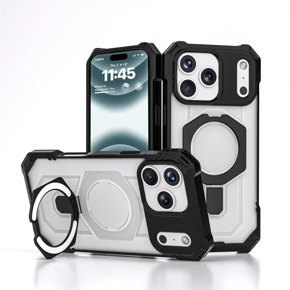 Armor Design 360° Rotatable Strong Magnetic Bracket Case For IPhone 17 Pro Max 16 TPU+PC Shockproof Buffer Rugged Protect Cover