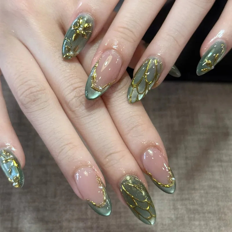 24Pcs Y2k Almond Acrylic Nails Full Cover 3D Diamond Black Nail Art Sweet Cool French Wearable Fake Nail Manicure Tips for Girls