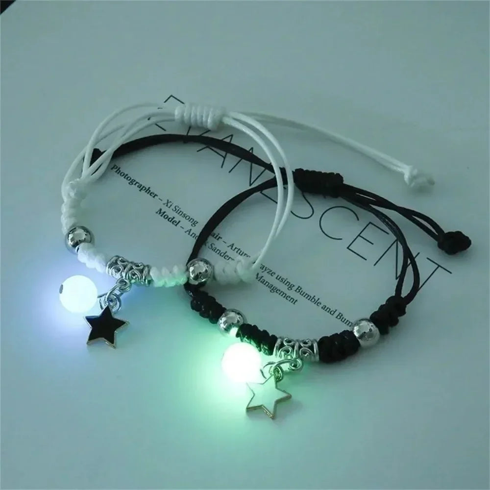 Fashion Luminous Beads Star Couple Bracelet for Women Men Charm Cat Flower Heart Key Lock Cross Matching Friend Bracelet Jewelry