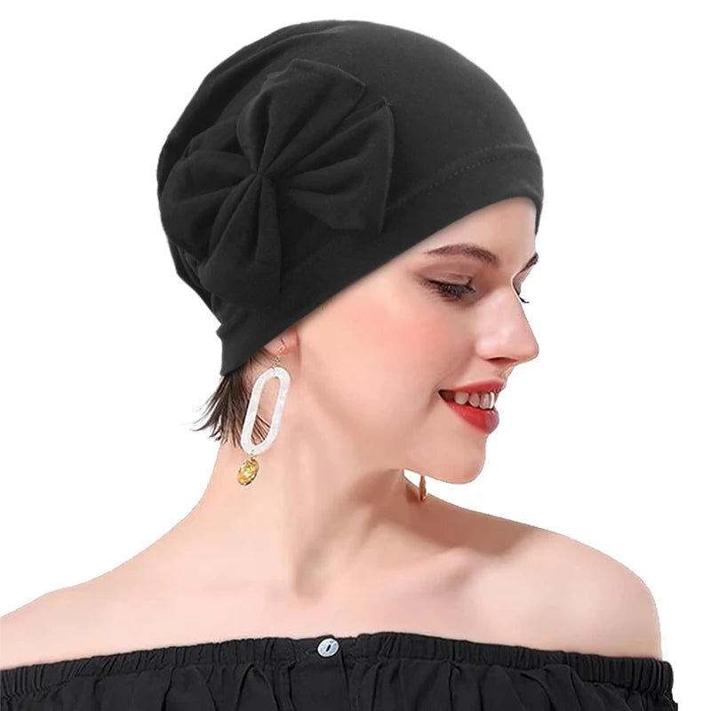 Women Stretchy Turban Hat bow headband hat Soft headscarf fashionable Muslim hat high-quality new Head Scarf