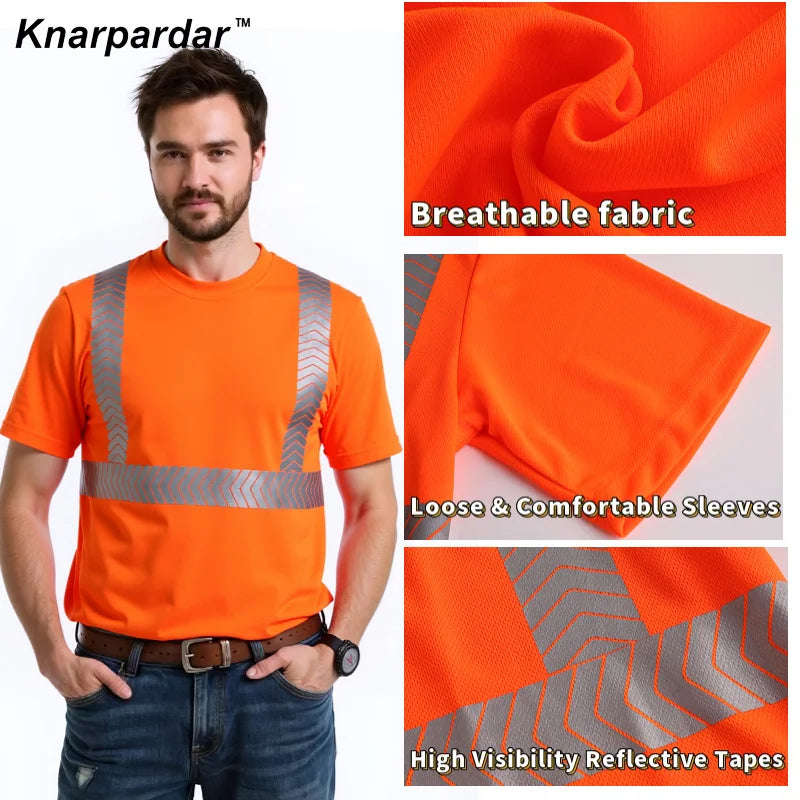 S-4XL Summer Reflective T-shirt Safety Work Short Sleeves Shirts High  Visibility Shirts Ideal for Construction Mining Airport