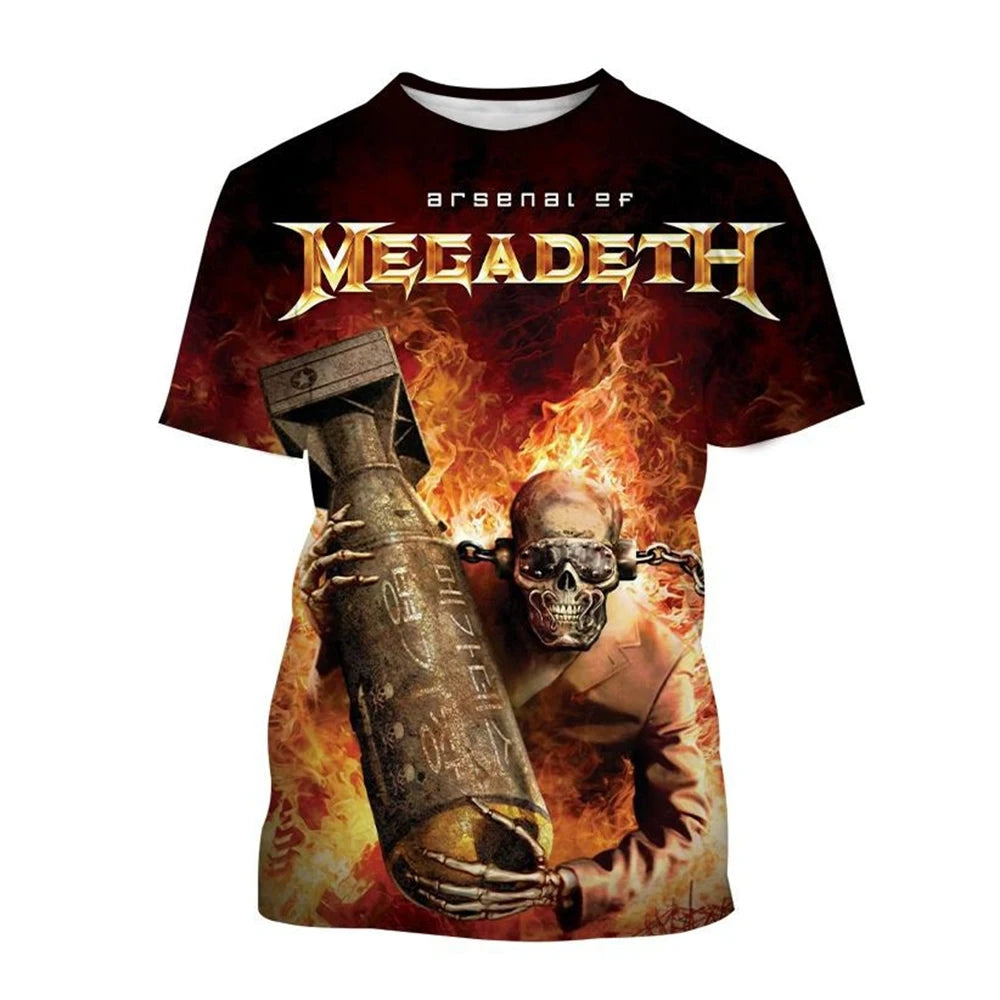 2024 Megadeth 3D Printed T-Shirts Fashion Rock Band Men's Casual T-shirt Summer Men Women Punk Funny Hip Pop Short Sleeve Kids