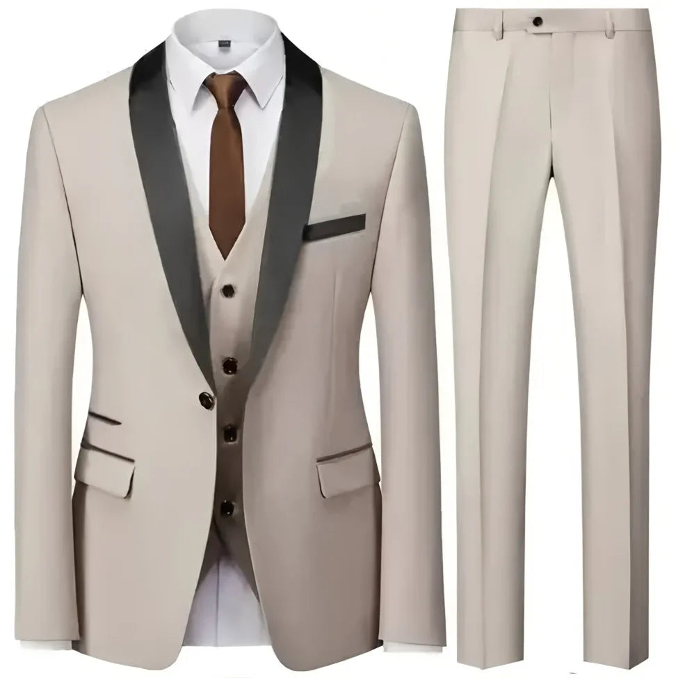 Traje Formal de 3 Piezas para Hombre – Tuxedo Negro con Solapa Chal