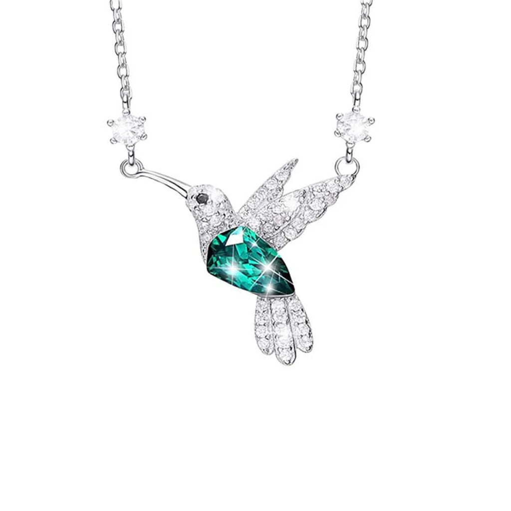 Fashion Crystal Hummingbird Pendant Necklace Exquisite Shiny Zircon Animal Choker Necklace for Women Wedding Party Jewelry Gifts