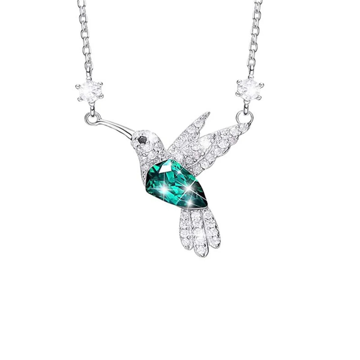 Fashion Crystal Hummingbird Pendant Necklace Exquisite Shiny Zircon Animal Choker Necklace for Women Wedding Party Jewelry Gifts