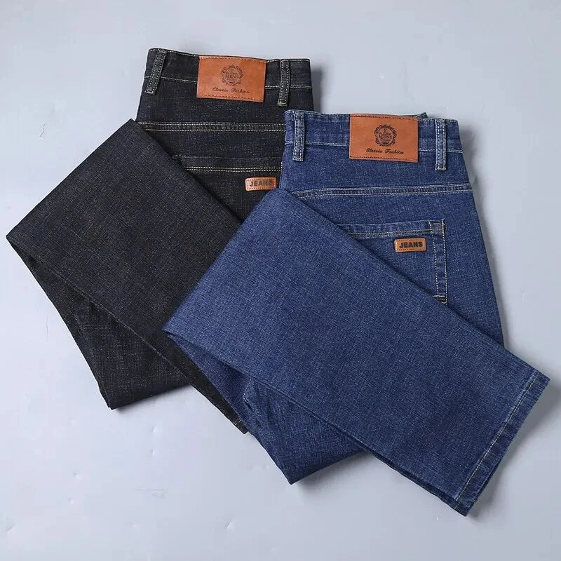 New Men Light Luxury Stretch Slim Fit Pants Comfortable Soft Business Fashion Straight Casual Denim Trousers Male Brand Clothing