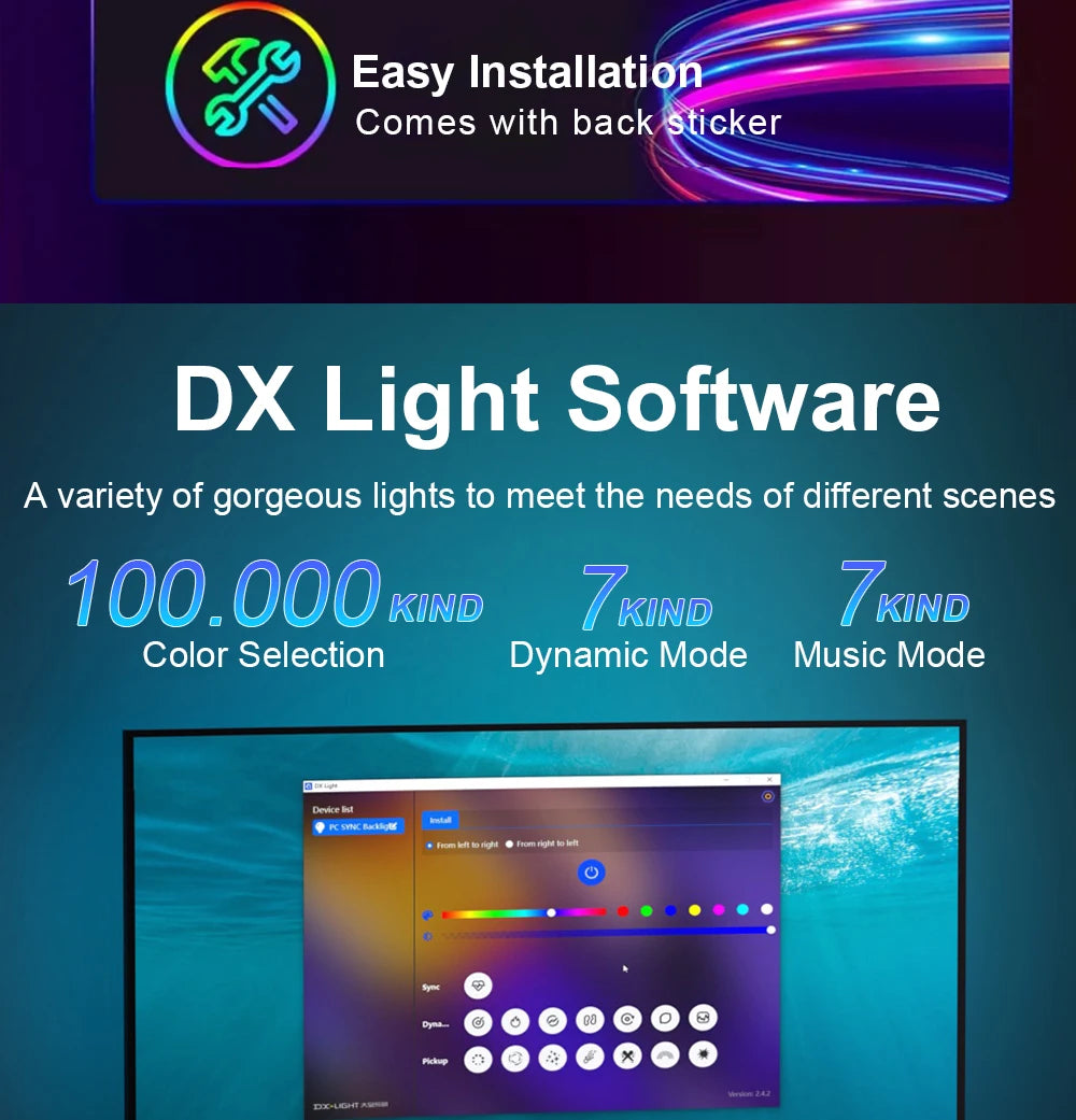 Smart Ambient TV PC Display Sync Computer Monitor Backlight LED Strip Light RGB Color DIY Game Holiday Atmosphere Computer