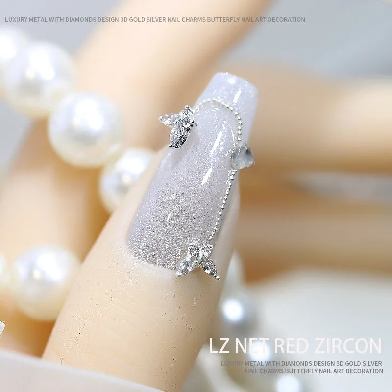 10PCS 3D Mini Crystal Butterfly Nail Art Charms Jewelry Parts Accessories Luxury Alloy Nails Decoration Rhinestones Supplies