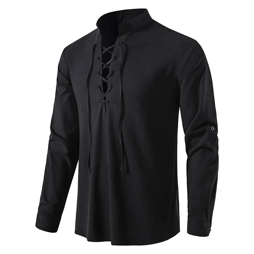 New Men's Casual Blouse Cotton Linen Shirt Tops Long Sleeve Tee Shirt Spring Autumn Slanted Placket Vintage Yoga Shirts