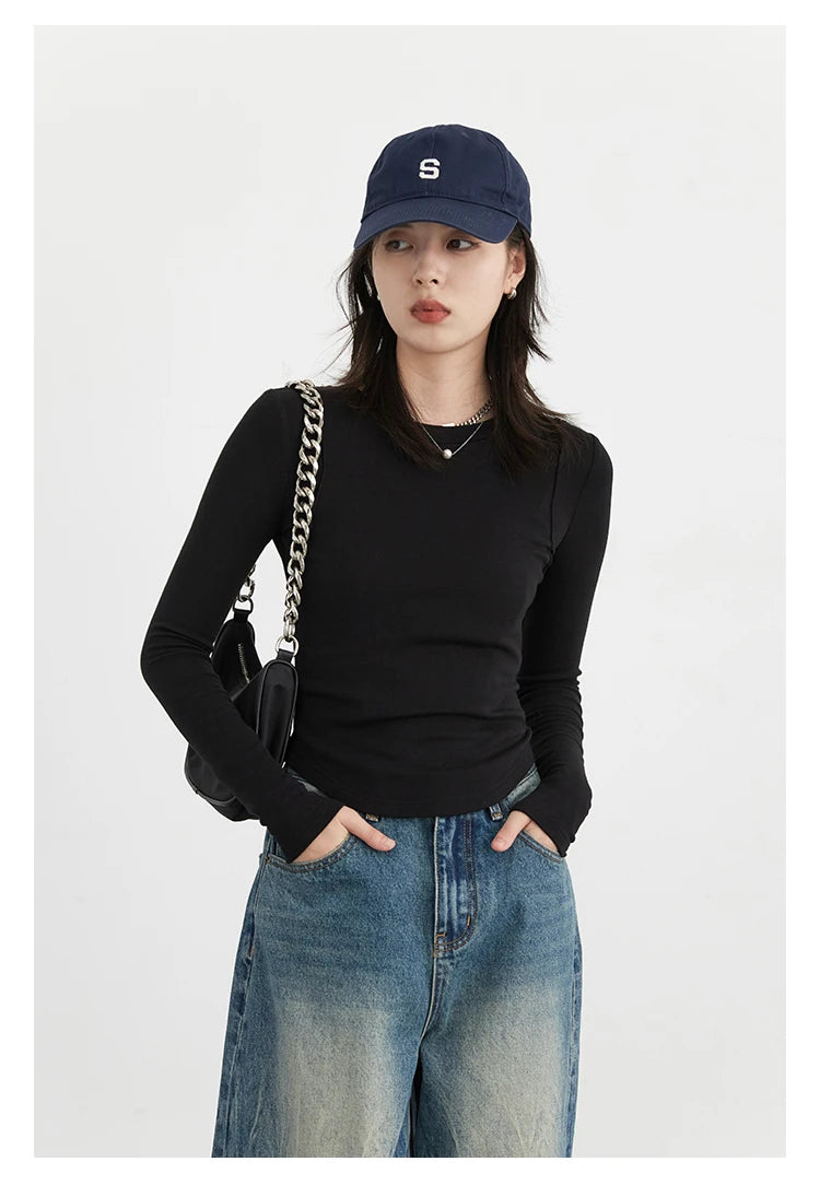 CHIC VEN Women T-Shirts Solid New Basic Heating Cashmere Round Neck Woman Tees Slim Fit Female Tops Spring Autumn 2024