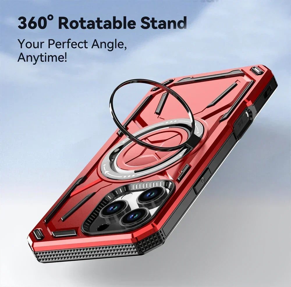 Luxury 360 ° Rotating Metal Ring Bracket Armor Magnetic Suction Protective Case for iPhone 16 15 14 13 12 11 Pro Max Plus case