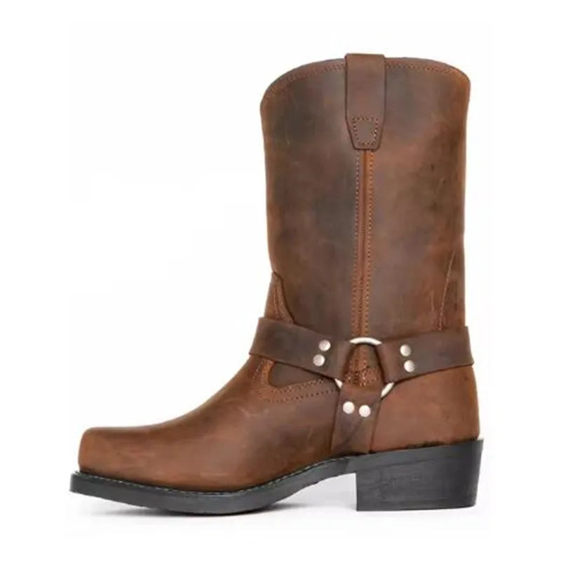 Luxury Retro Cowboy Boots Men Mid Calf Western Boot Men Pu Leather Man Slip On Shoes Winter Knight Boots Booties Plus Size 48
