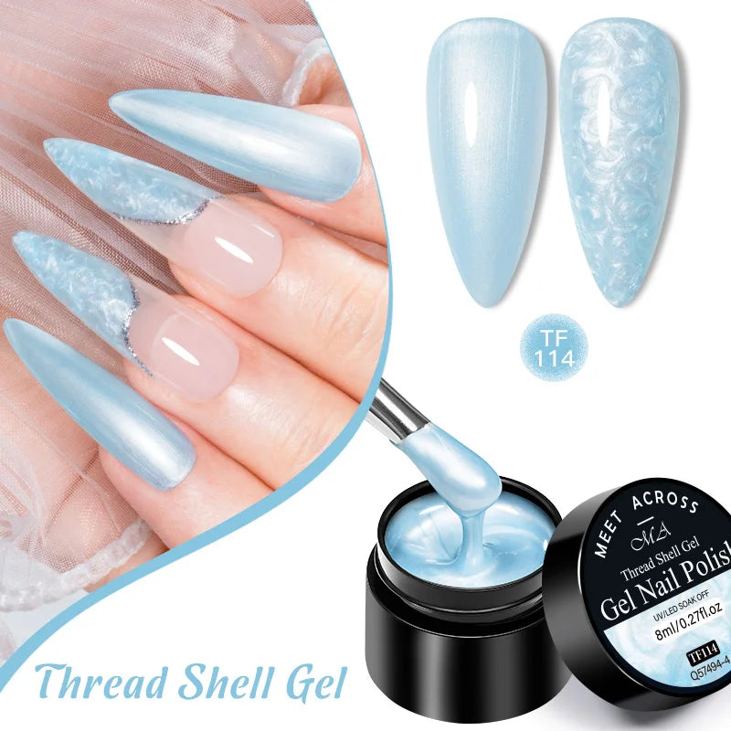 MEET ACROSS 8ml Pearl Shell Thread Gel Nail Polish 3D Semi Permanent Soak Off UV Gel Nail Art Varnish For Nails Manicure DIY